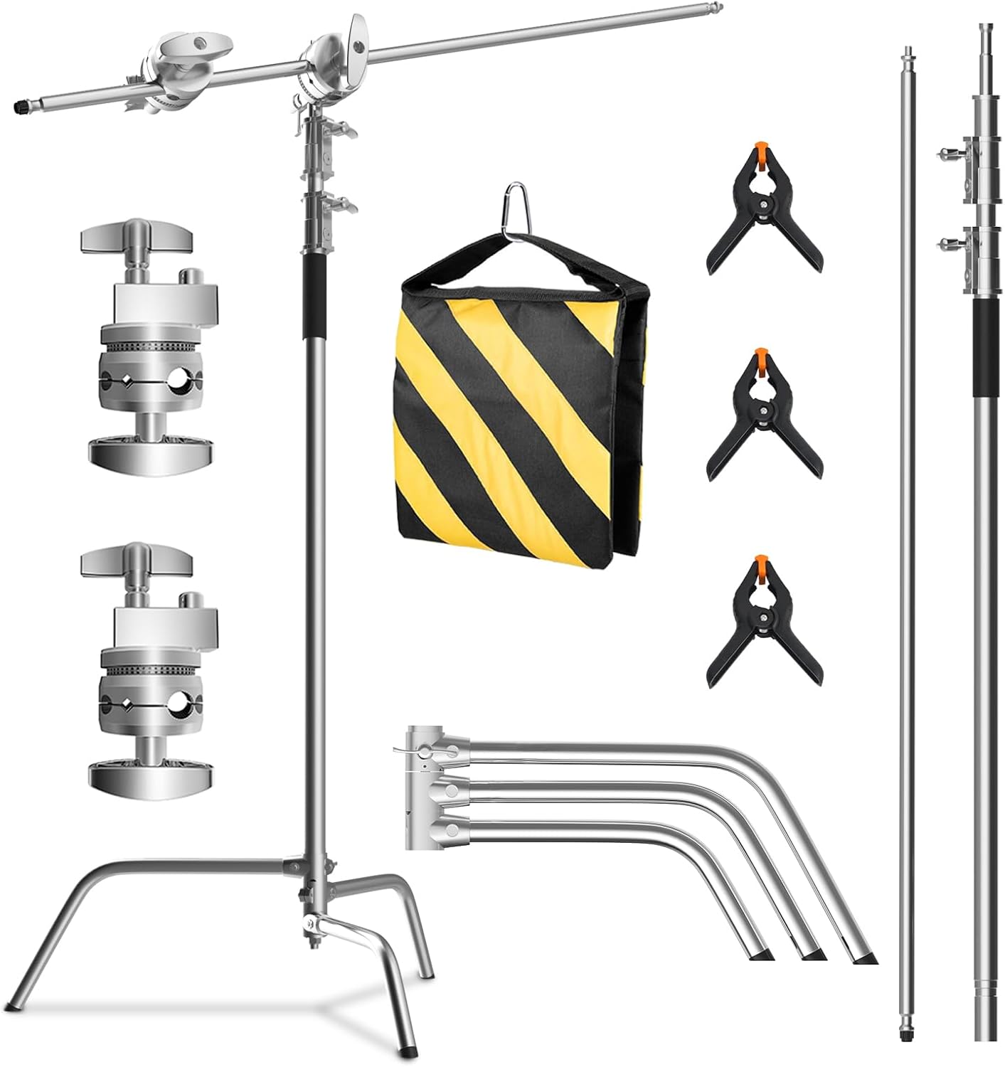 Altson Pro 100% Stainless Steel Heavy Duty C Stand with Boom Arm, Max Height 10.5ft/320cm Photography Light Stand with 4.2ft/128cm Holding Arm, 2 Grip Head for Studio Monolight, Softbox, Reflector product image