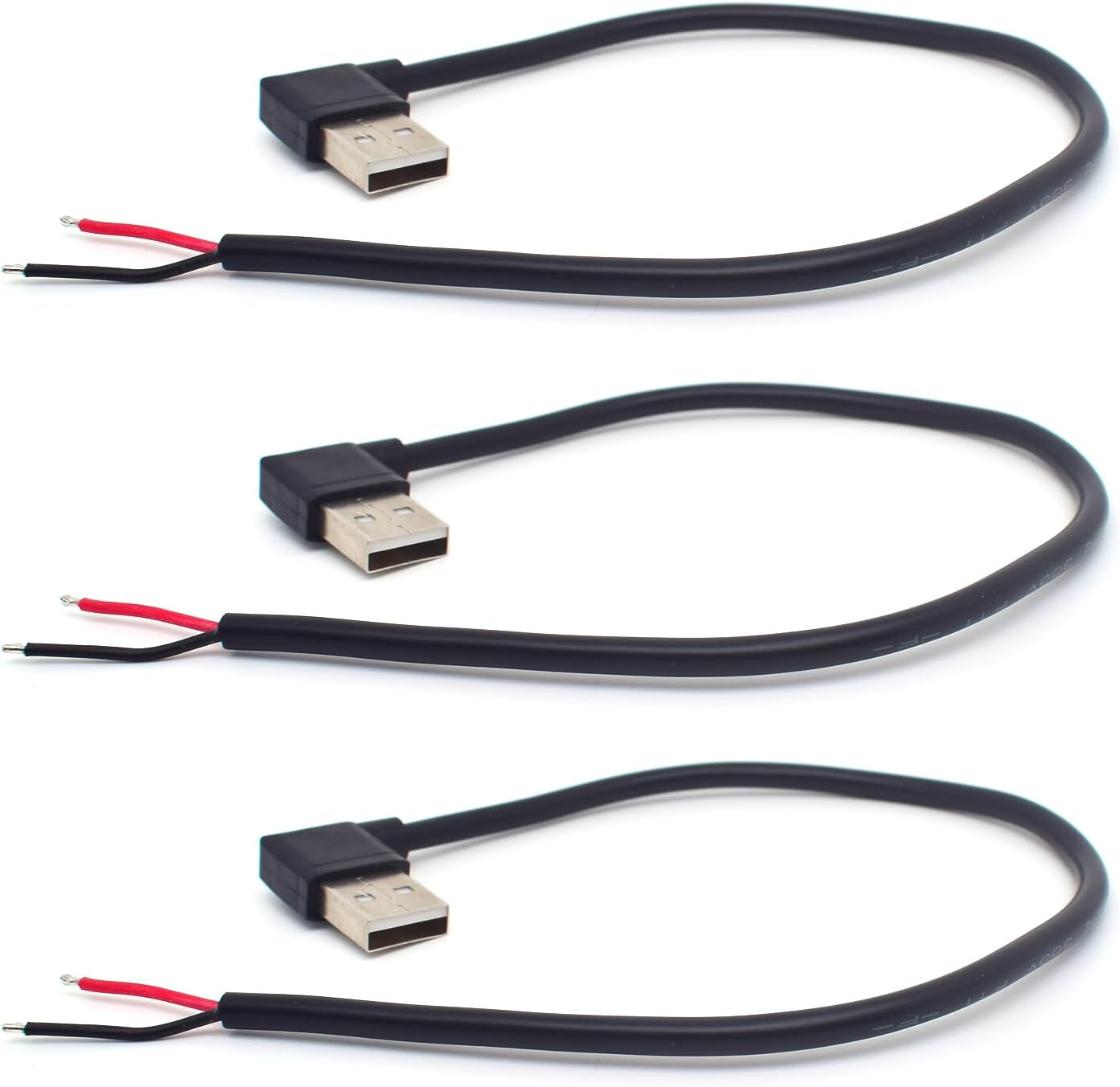 ELNONE 2 Pack 0.3M /1 FT 90 Degree USB 2 Wire Male Pigtail 20AWG 90 Degree USB 2.0 Male Plug 2Pin Open End Wire DIY Pigtail Cable 5V 5A Black USB Power with 2-Position Spring Quick Wire Connector product image