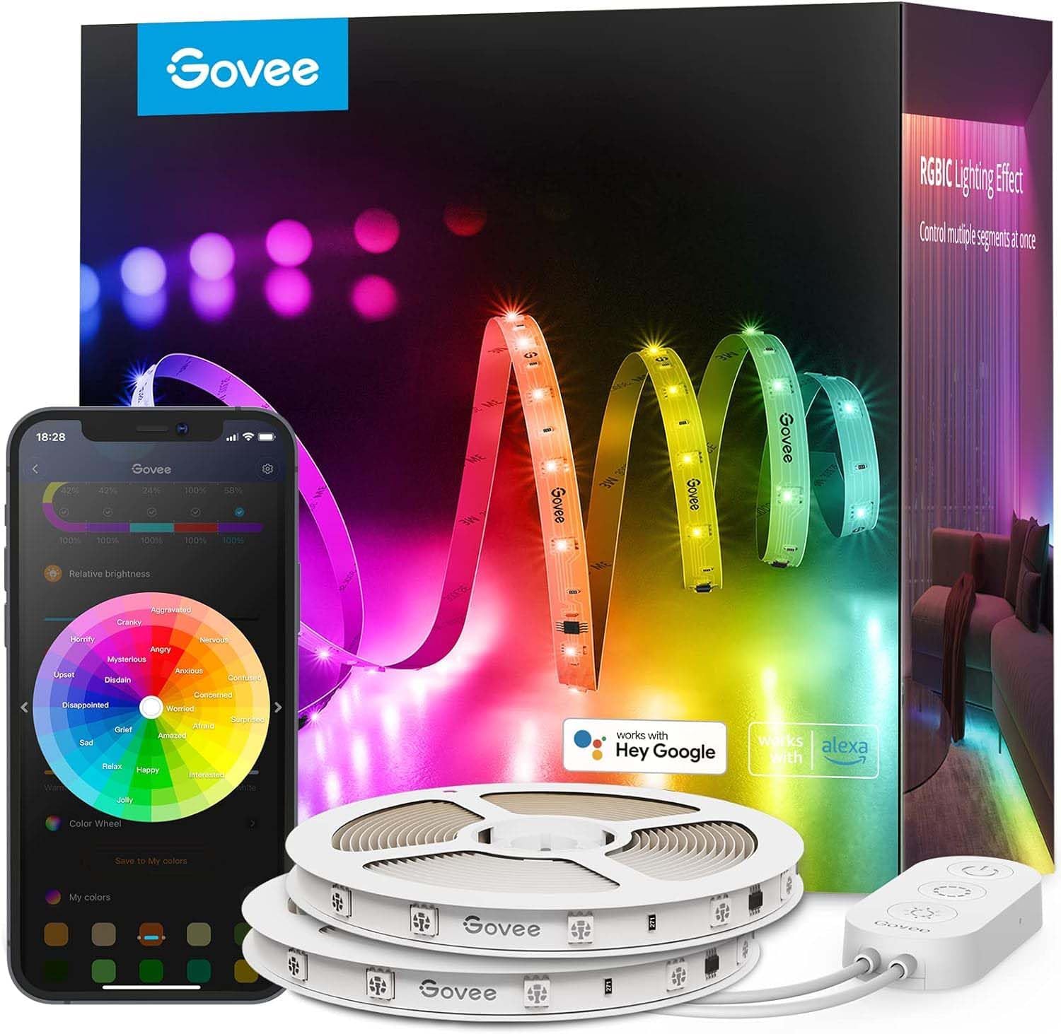Govee LED Strip Lights RGBIC, 16.4ft Bluetooth Color Changing LED Lights with Segmented App Control, Smart LED Strip Color Picking, Music Sync LED Lights for Bedroom, Living Room, Party product image